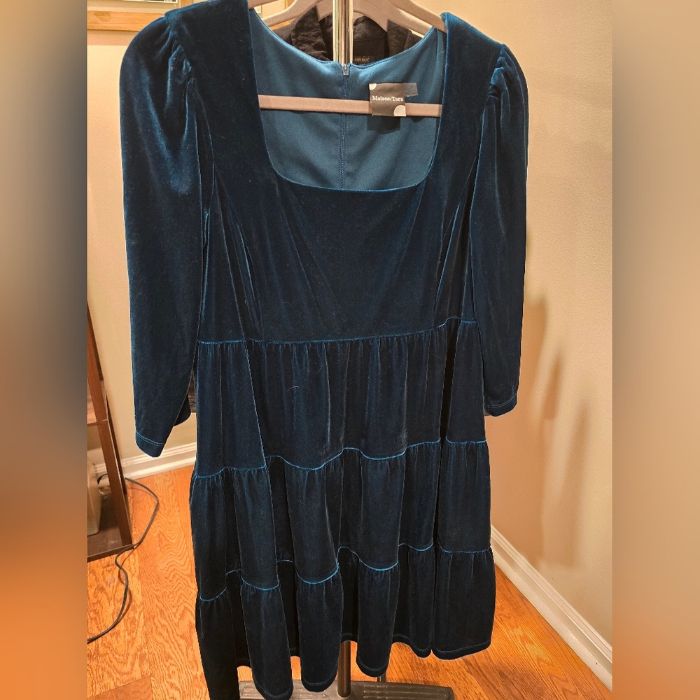 Maison Tara Women's Blue Velvet Dress